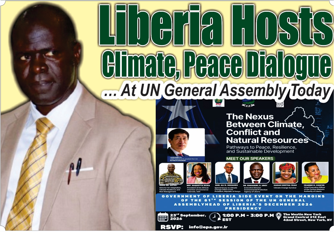 Liberia Hosts Climate, Peace Dialogue … At UN General Assembly Today